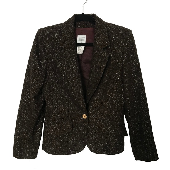 ALLUMETTE A.C PARIS;  Shimmer Season Brown Blazer Jacket Coat with Gold Buttons - Picture 2 of 8
